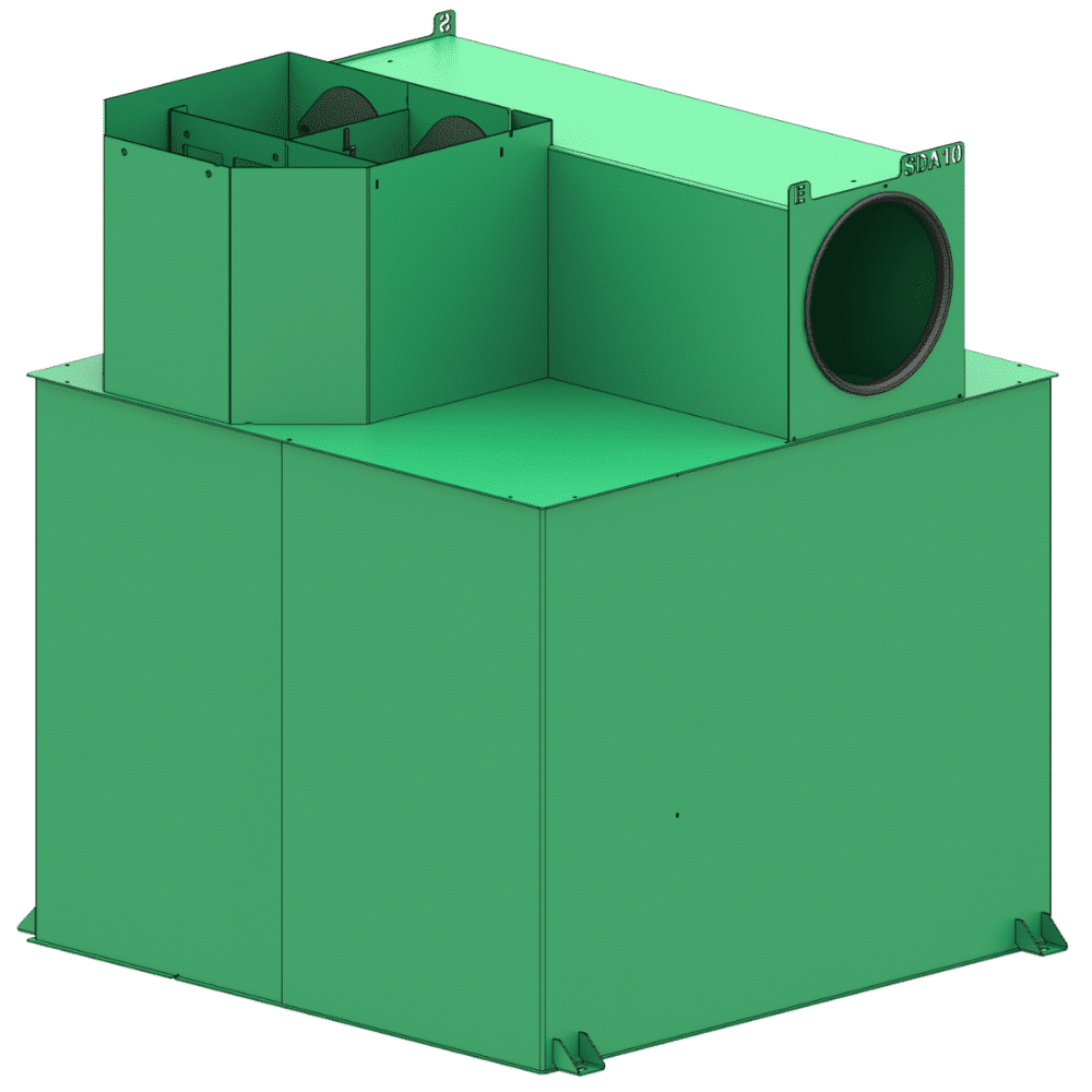 séparateur débourbeur à hydrocarbures avec coalesceur et déversoir intégrés taille 10 sda10 vue isométrique