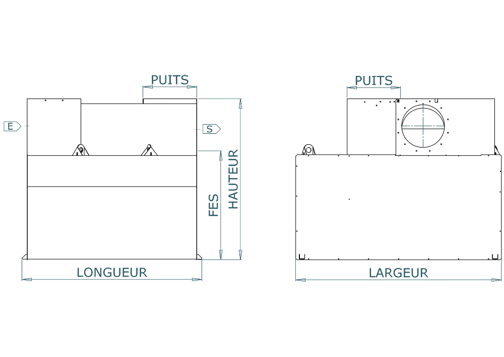 séparateur débourbeur à hydrocarbures avec coalesceur et déversoir intégrés taille 43 sda 43 schéma
