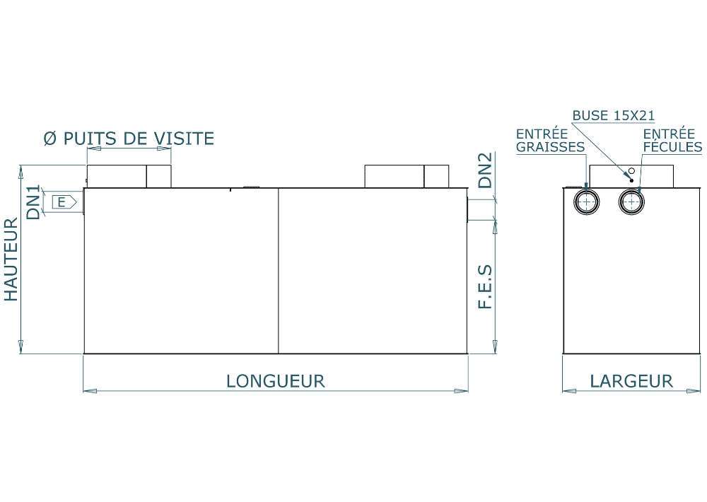 séparateur à graisses et fécules inox taille 14 sdgfi 14 schéma