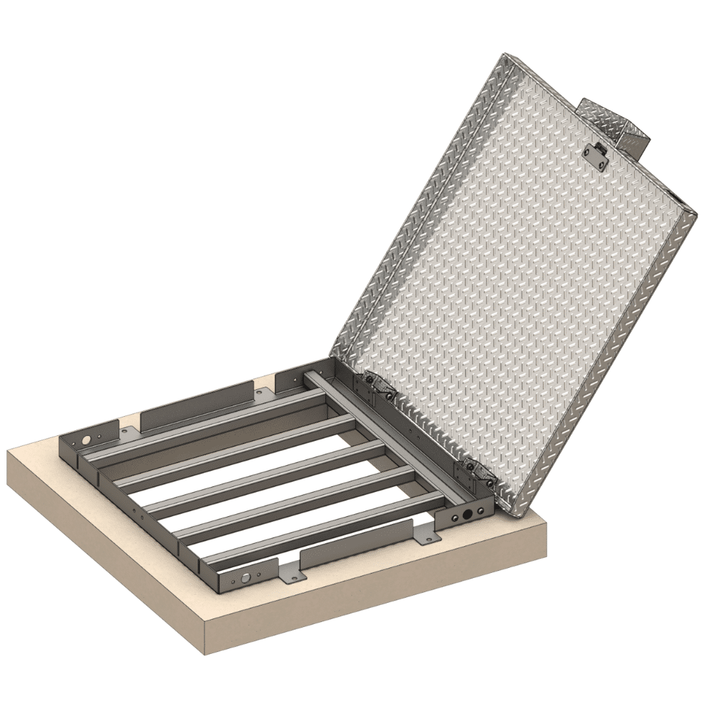 trappe en applique aluminium avec barreaux anti chute vue isométrique