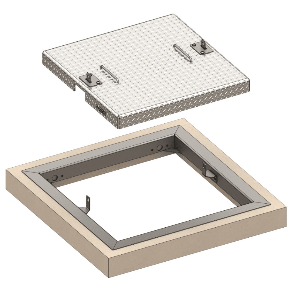 trappe encastrée aluminium ouverte vue isométrique