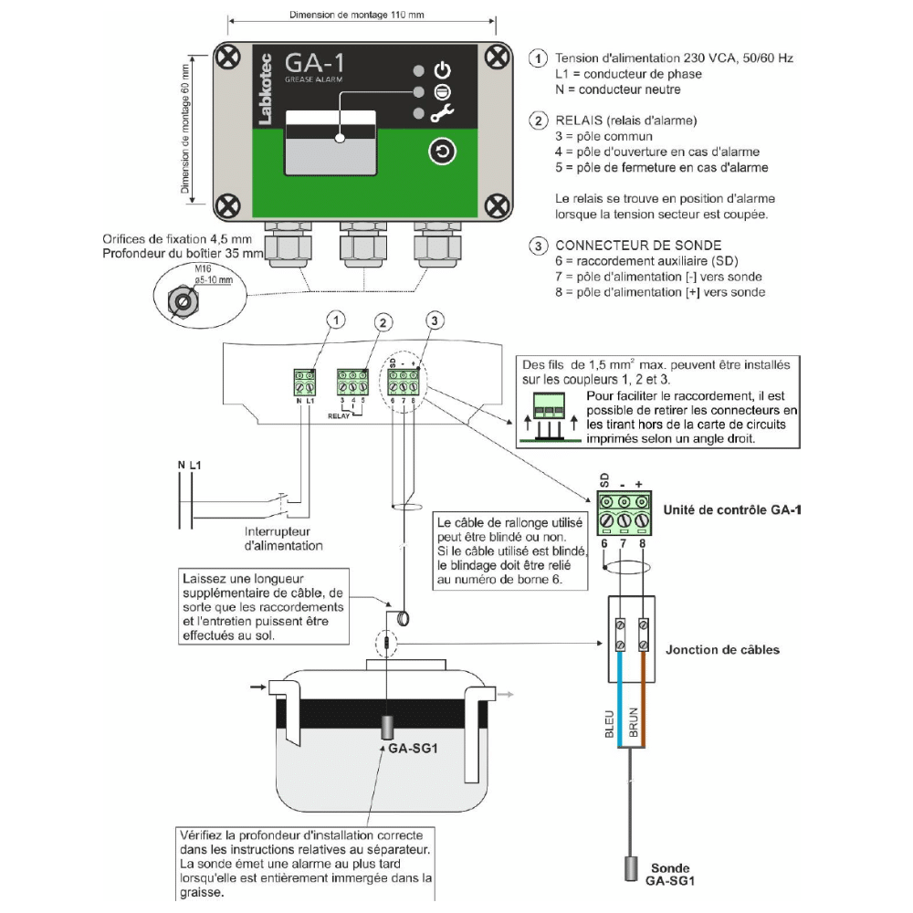 sonde de détection des graisses ga 1 installation