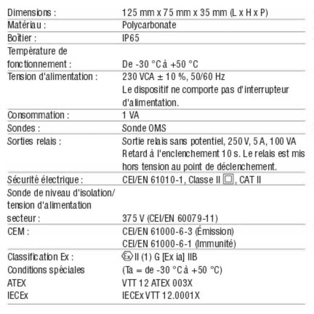 sonde oms 1 caractéristiques techniques 1